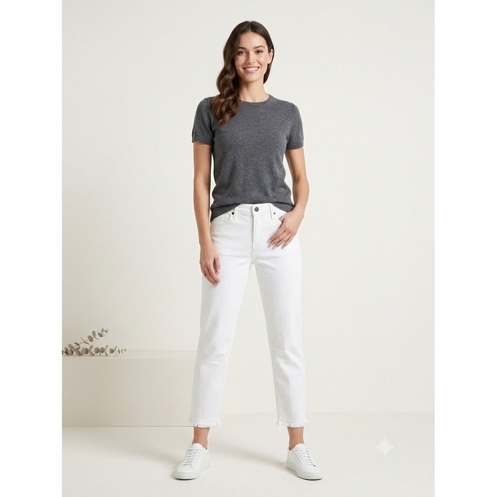 Parker Smith Jeans Women 28 White Shark Bite Straight High Rise Raw Hem New‎
